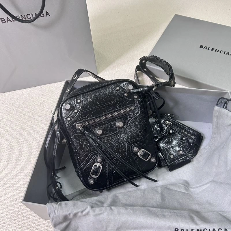 Balencia Le Cagole Distressed Silver Motorcycle Phone Bag - Black Durable 78819