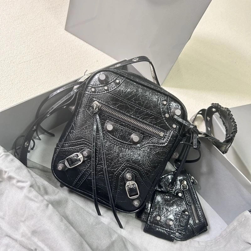 Balencia Le Cagole Distressed Silver Motorcycle Phone Bag - Black Durable 78819