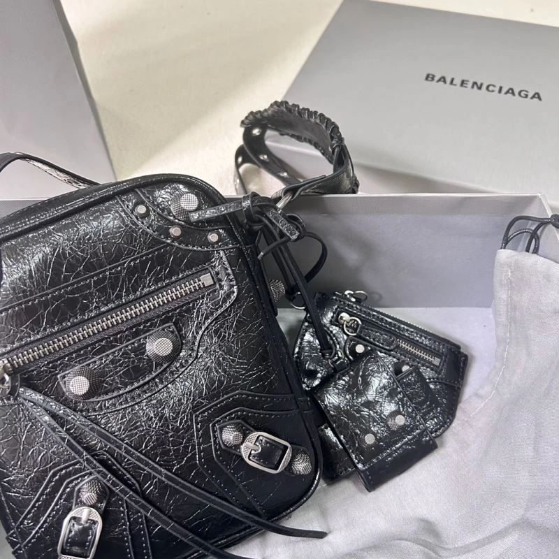 Balencia Le Cagole Distressed Silver Motorcycle Phone Bag - Black Durable 78819