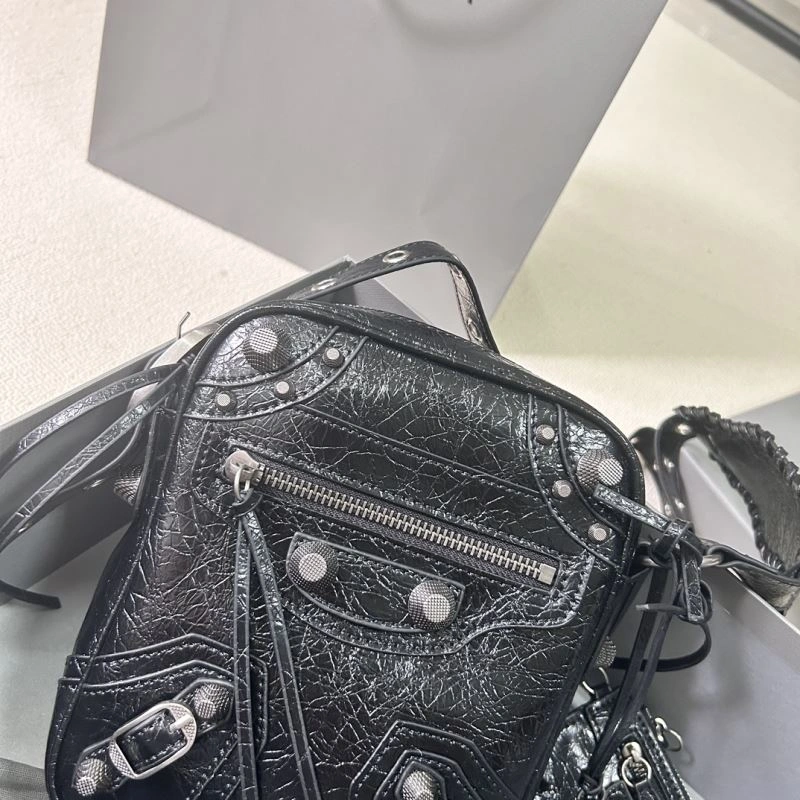 Balencia Le Cagole Distressed Silver Motorcycle Phone Bag - Black Durable 78819