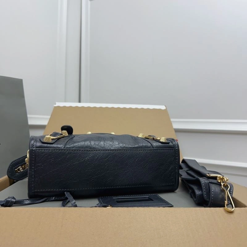 Balenciaga  Exclusive Deep Gray Cracked Lambskin Mini City Bag with Gold Accents Breathable 78372