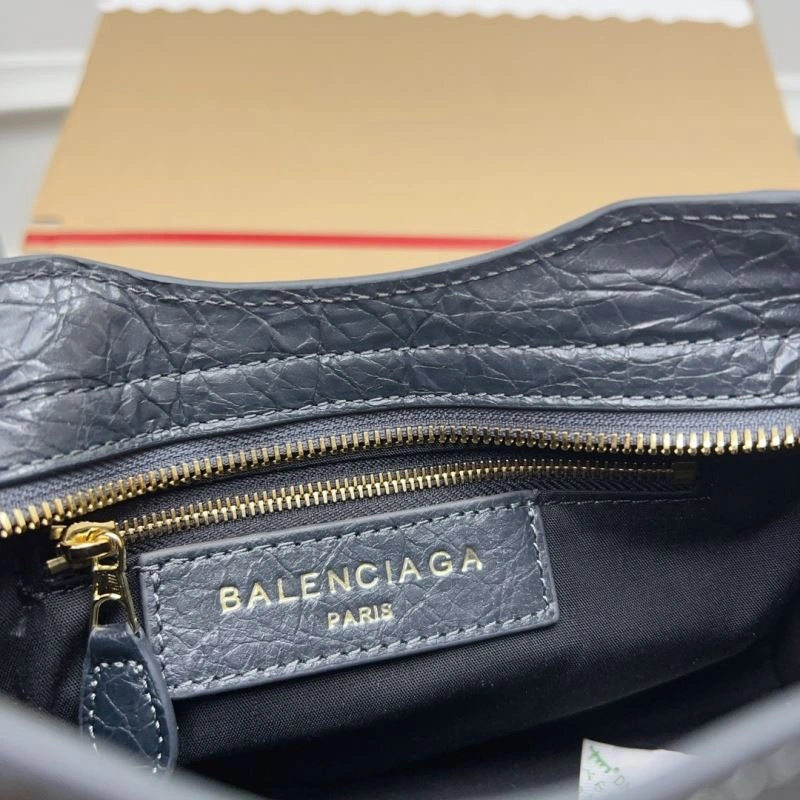 Balenciaga  Exclusive Deep Gray Cracked Lambskin Mini City Bag with Gold Accents Breathable 78372