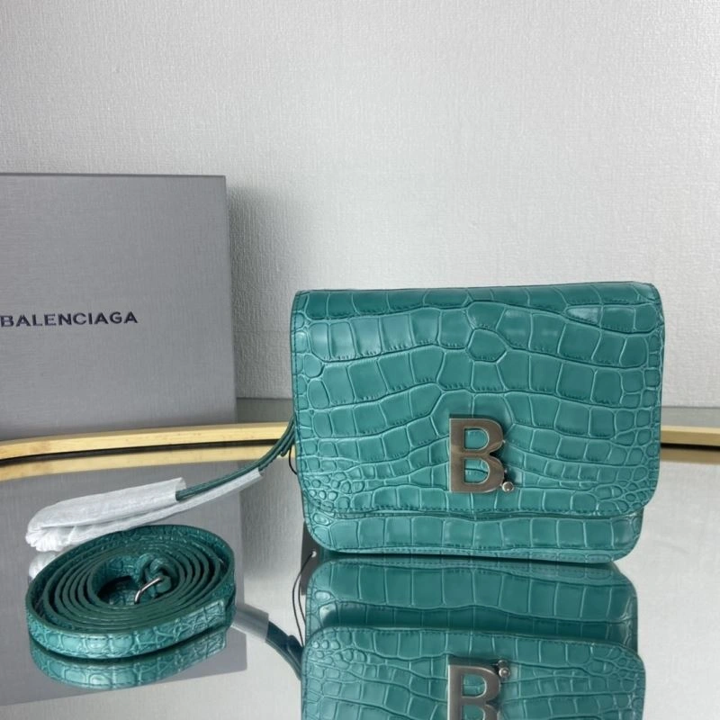 Balenciaga  Lake Water Blue Crocodile Pattern Crossbody Bag EasyCare 78325