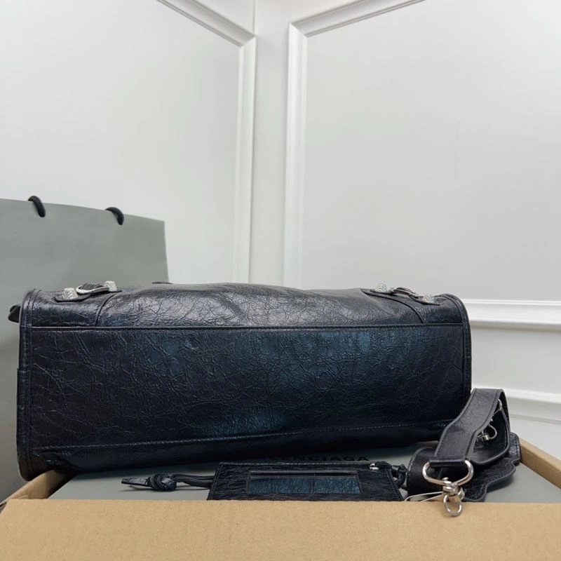 Balenciaga  Luxury Cracked Lambskin Black Tote with Pineapple Silver Studs Comfortable 78367
