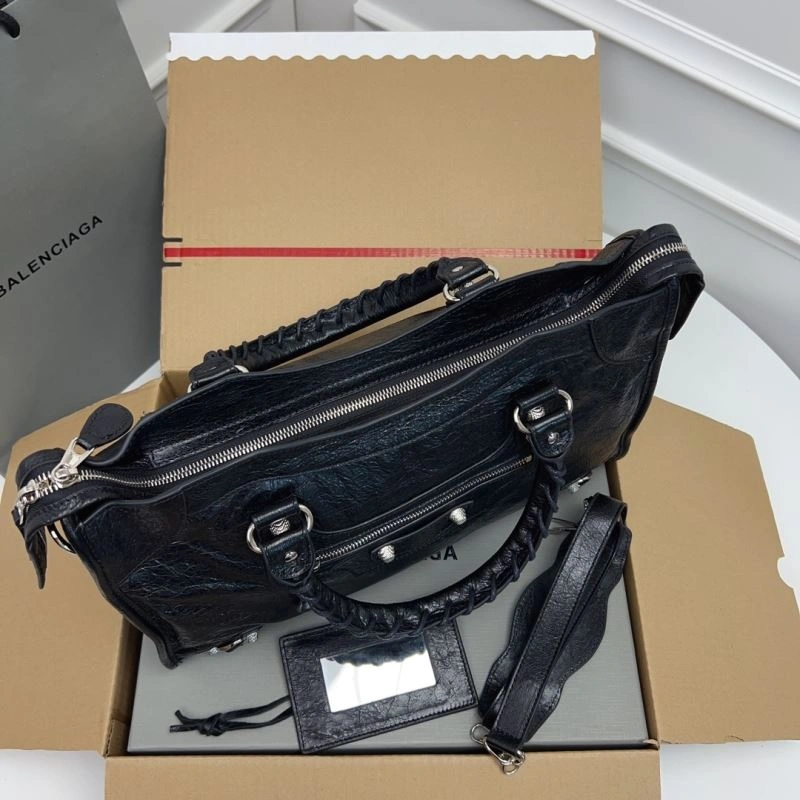 Balenciaga  Luxury Cracked Lambskin Black Tote with Pineapple Silver Studs Comfortable 78367
