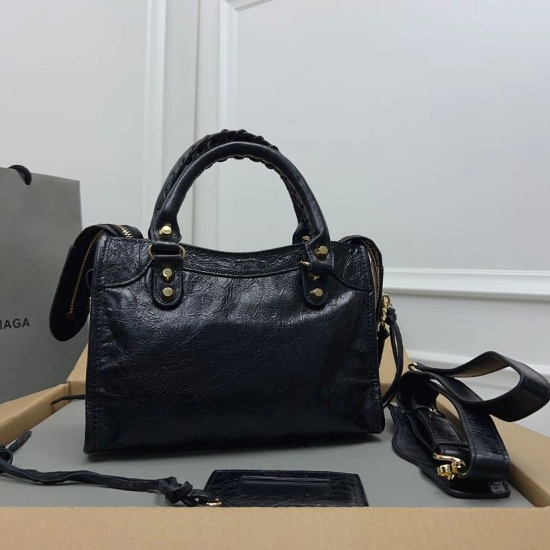 Bold Balenciaga  Luxury Cracked Lambskin Mini City Bag with Gold Studs 78358