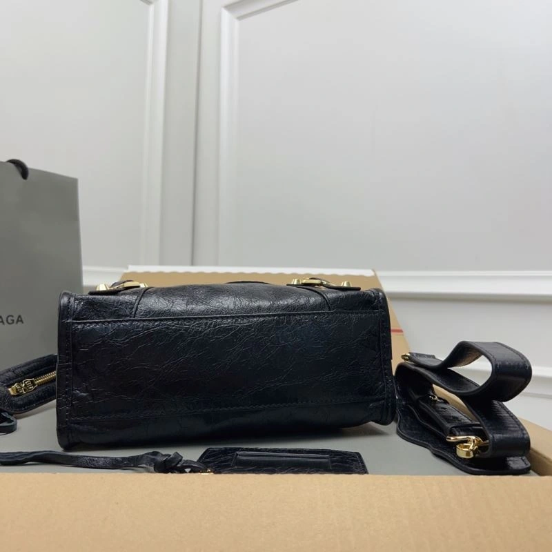 Bold Balenciaga  Luxury Cracked Lambskin Mini City Bag with Gold Studs 78358