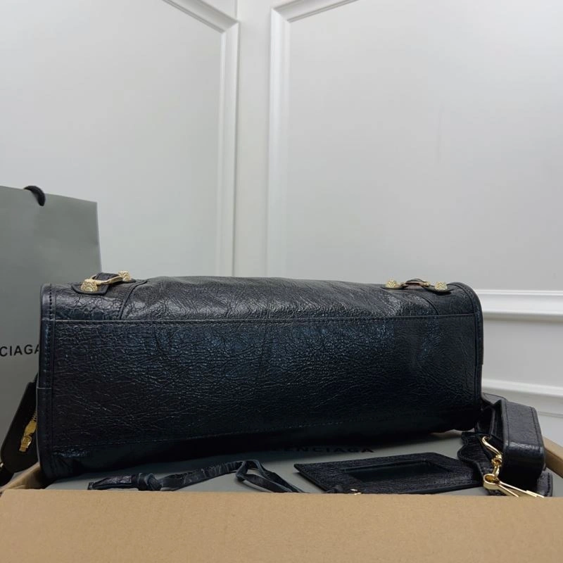 Balenciaga   Cracked Lambskin Black Tote with Pineapple Gold Studs Sophisticated 78342