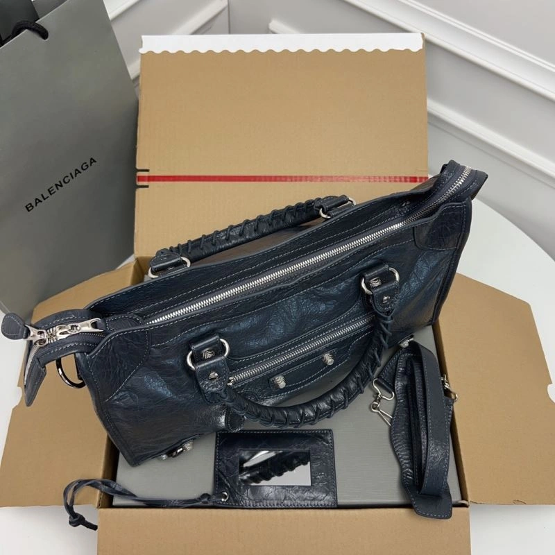 Neat Balenciaga   Cracked Lambskin Tote with Pineapple Silver Stud 78352
