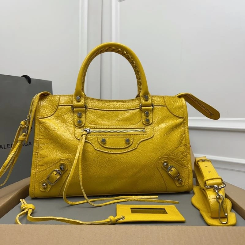 Balenciaga  Yellow Crackle Lambskin  Gold City Bag - D.Pink Vibrant 78345