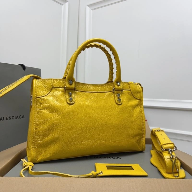 Balenciaga  Yellow Crackle Lambskin  Gold City Bag - D.Pink Vibrant 78345