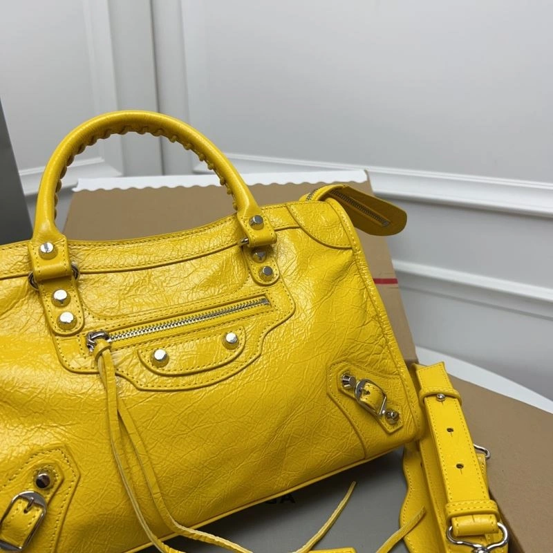 Balenciaga  Yellow Crackle Lambskin  Gold City Bag - D.Pink Vibrant 78345