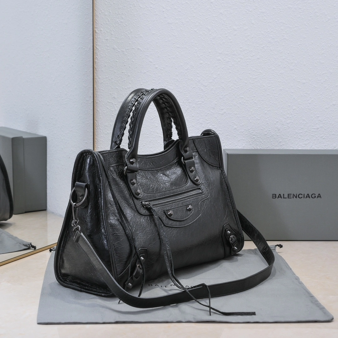 SunProtective Balenciaga 2024 Lie City Leather Motorcycle Bag 61079