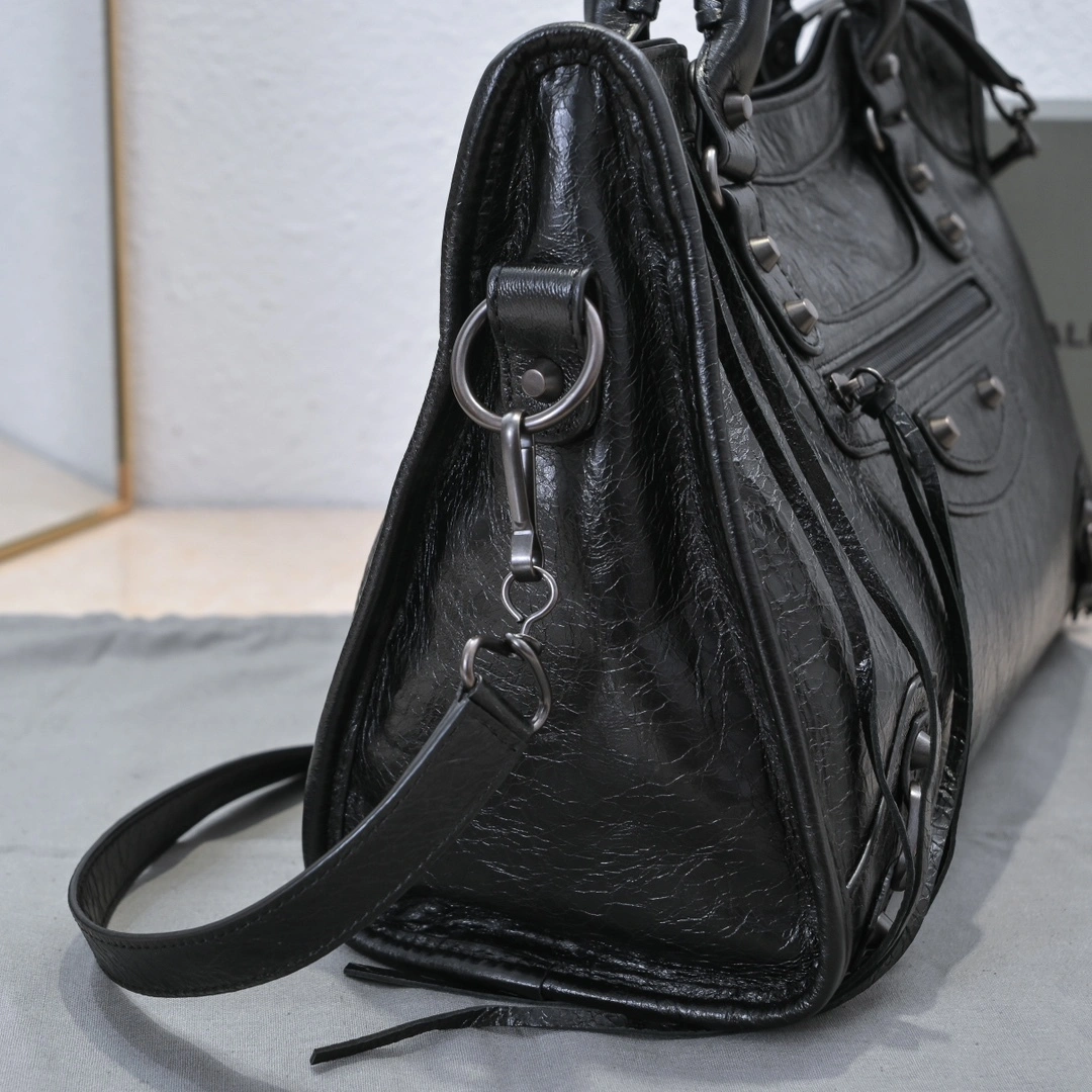 SunProtective Balenciaga 2024 Lie City Leather Motorcycle Bag 61079