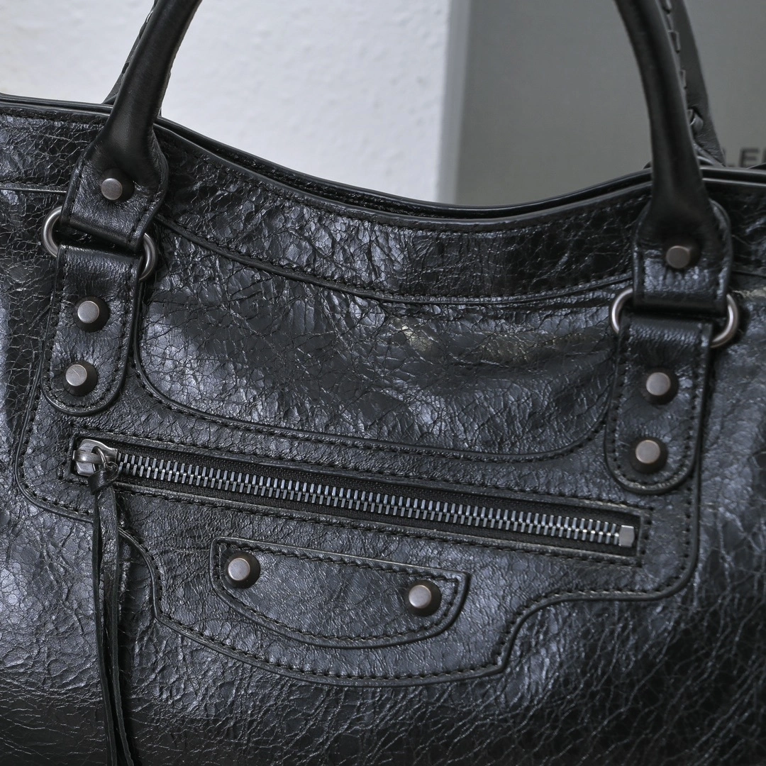 SunProtective Balenciaga 2024 Lie City Leather Motorcycle Bag 61079