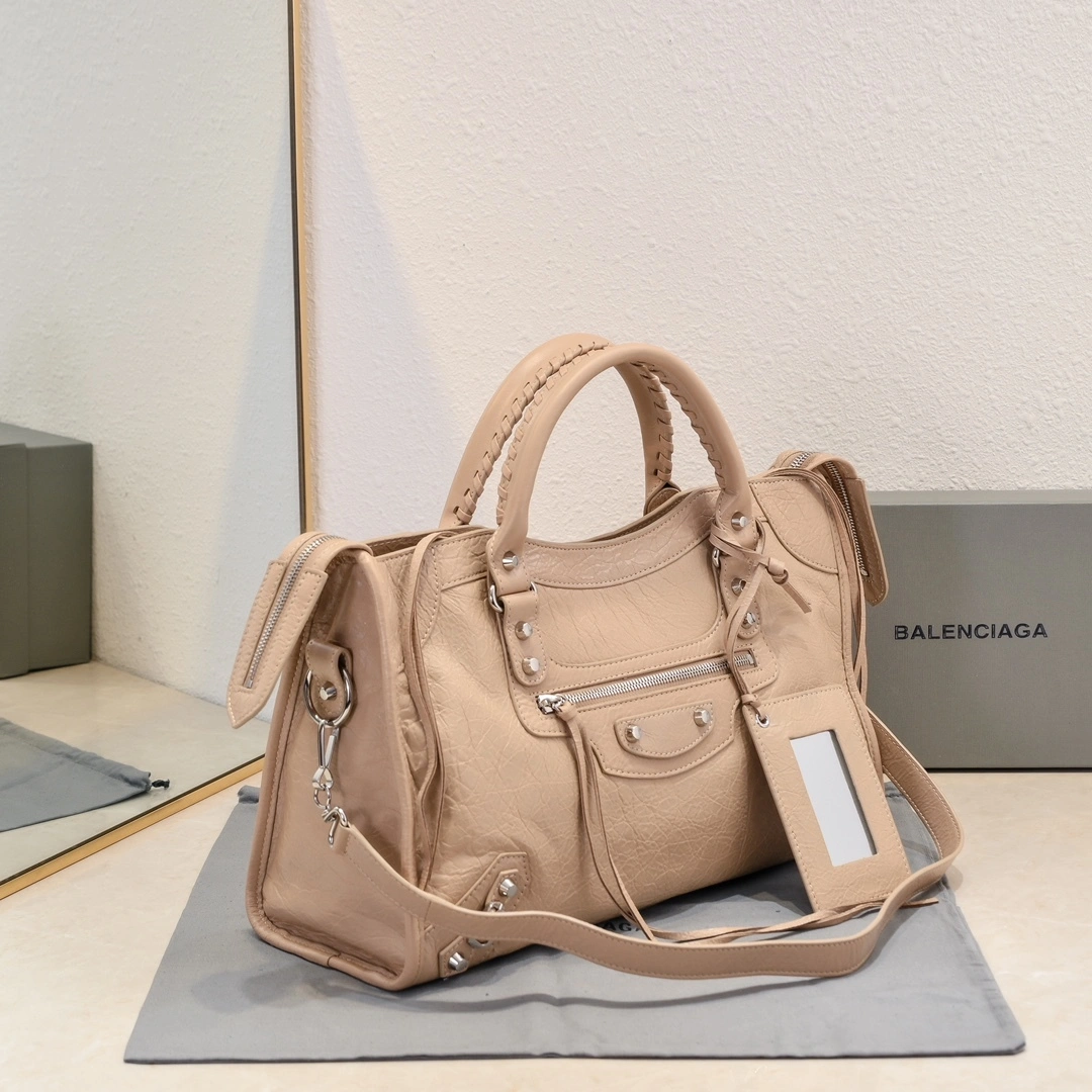 Elegant Balenciaga 2024 Lie City Leather Motorcycle Bag 61033