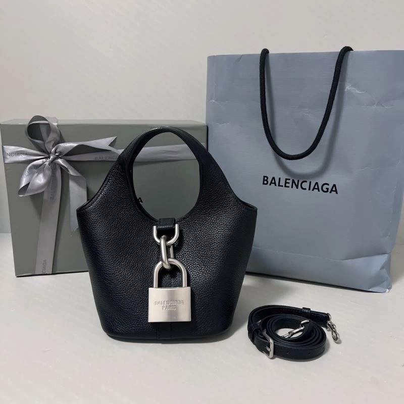 Sporty Balenciaga 2024 Spring Locker Hobo Bag with Silver Lock 70064