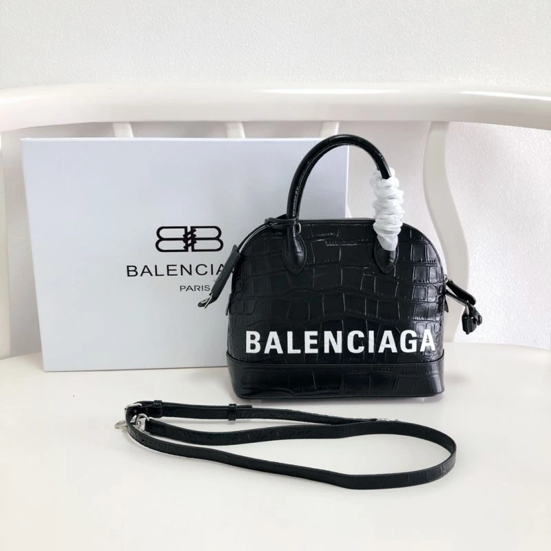 TechFriendly Balenciaga 26cm Black Crocodile Pattern Shell Bag with Strap 78558