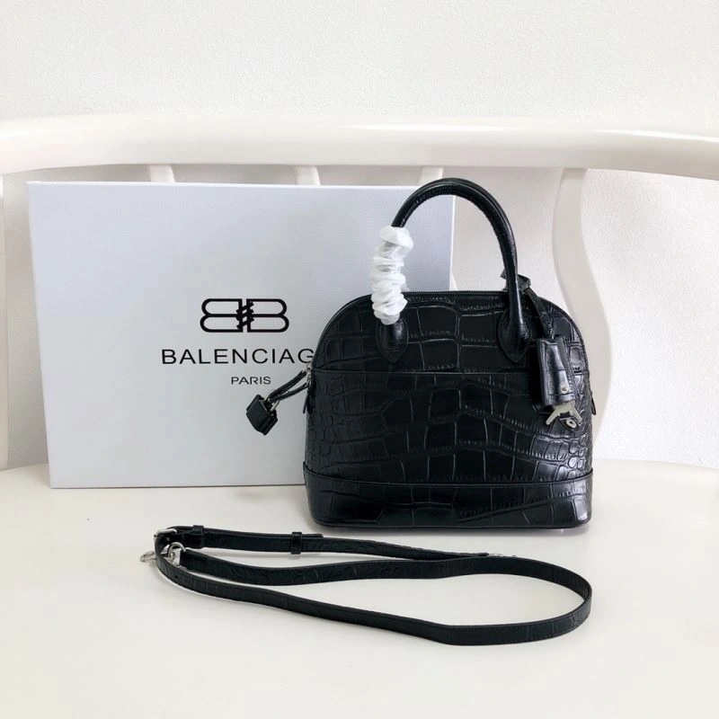 TechFriendly Balenciaga 26cm Black Crocodile Pattern Shell Bag with Strap 78558
