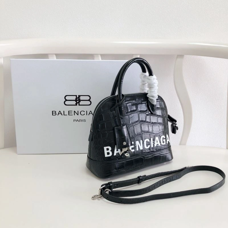 TechFriendly Balenciaga 26cm Black Crocodile Pattern Shell Bag with Strap 78558