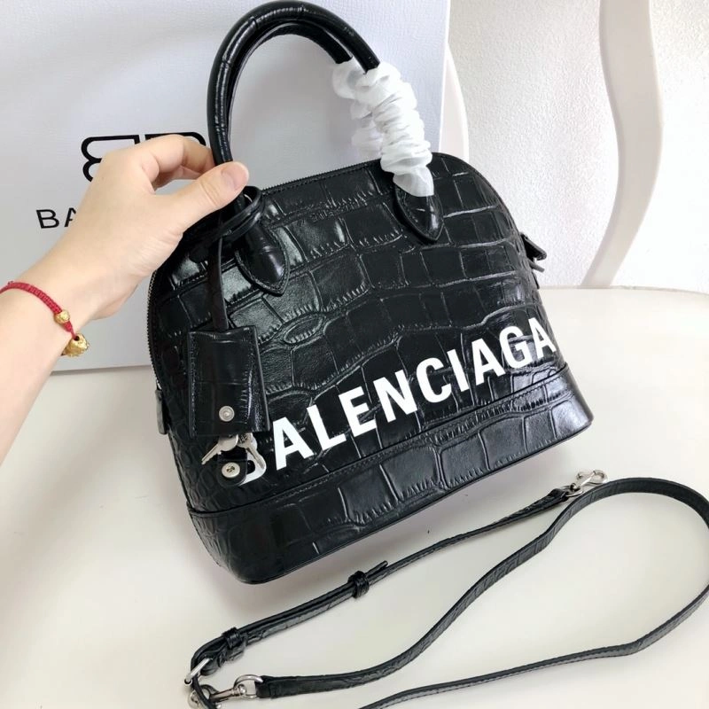 TechFriendly Balenciaga 26cm Black Crocodile Pattern Shell Bag with Strap 78558