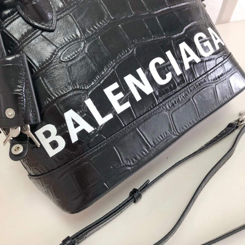 TechFriendly Balenciaga 26cm Black Crocodile Pattern Shell Bag with Strap 78558