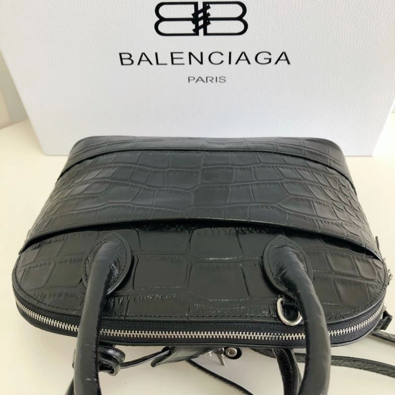 TechFriendly Balenciaga 26cm Black Crocodile Pattern Shell Bag with Strap 78558