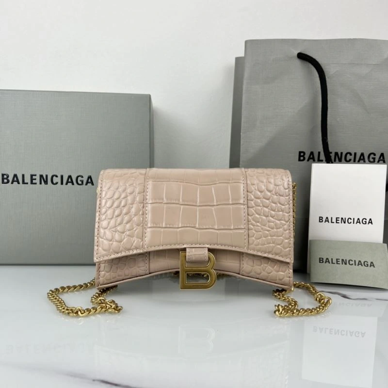 Casual Balenciaga B Brand 19cm Hourglass Crescent Chain Crossbody Bag 78653