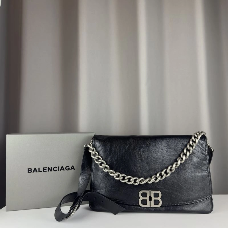Balenciaga BB  Large Black Underarm Bag with Chain Strap MultiPurpose 75260