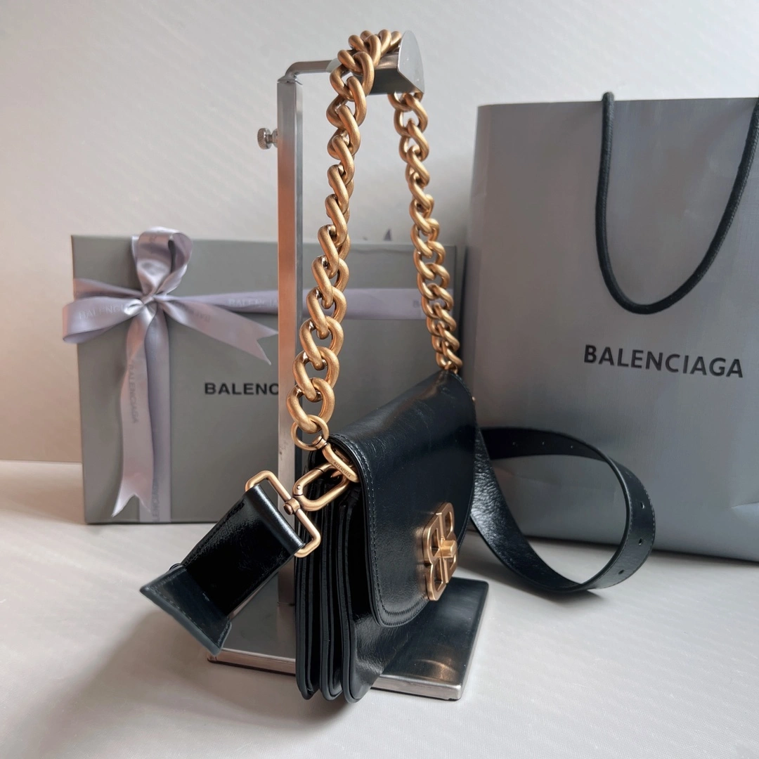 Comfortable Balenciaga BB  Series Black Chain Underarm Bag 60883