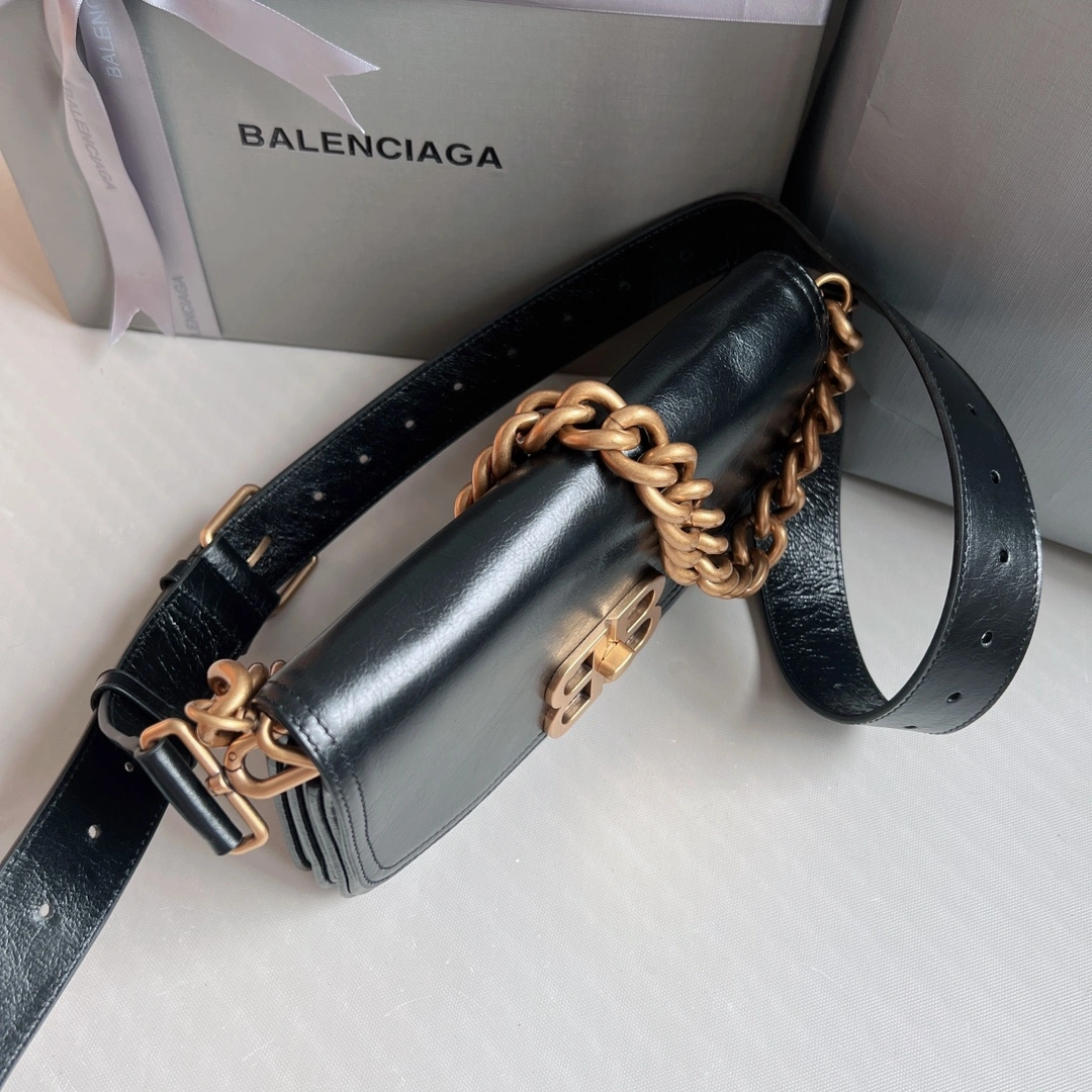 Comfortable Balenciaga BB  Series Black Chain Underarm Bag 60883