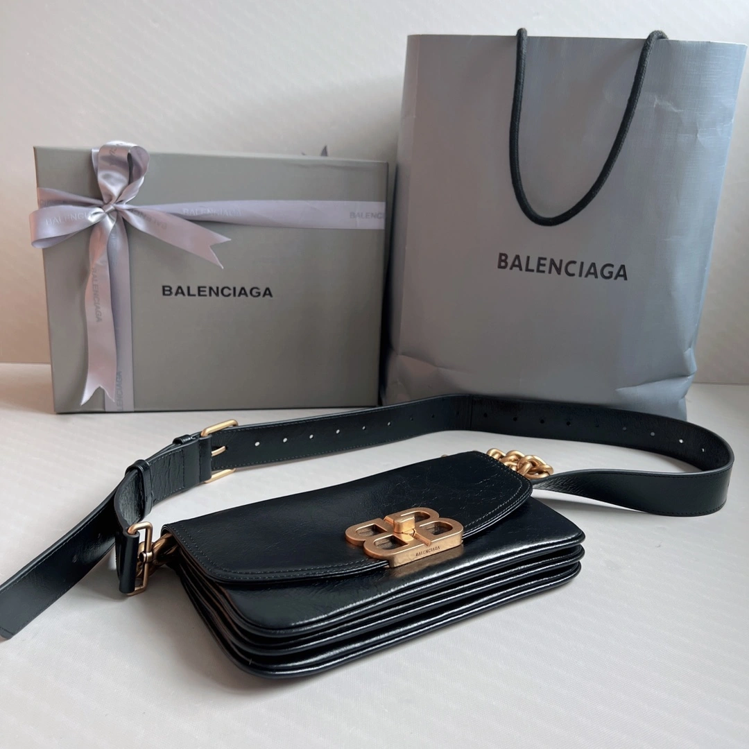 Comfortable Balenciaga BB  Series Black Chain Underarm Bag 60883