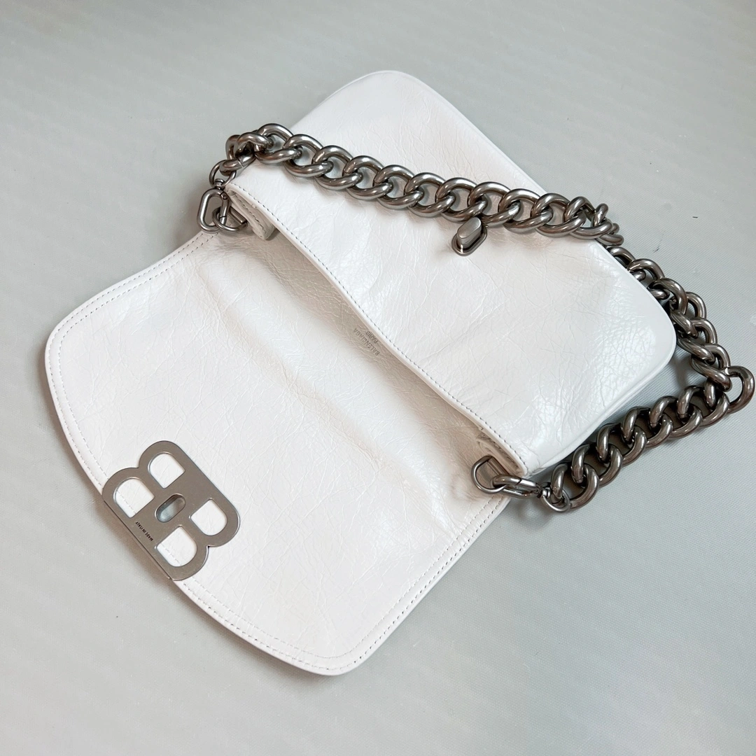 Minimalist Balenciaga BB  Small Oil Wax White Chain Shoulder Bag 60892