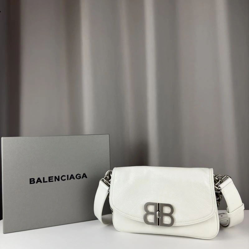 Comfortable Balenciaga BB  Small White Underarm Bag with Chain Strap 75270