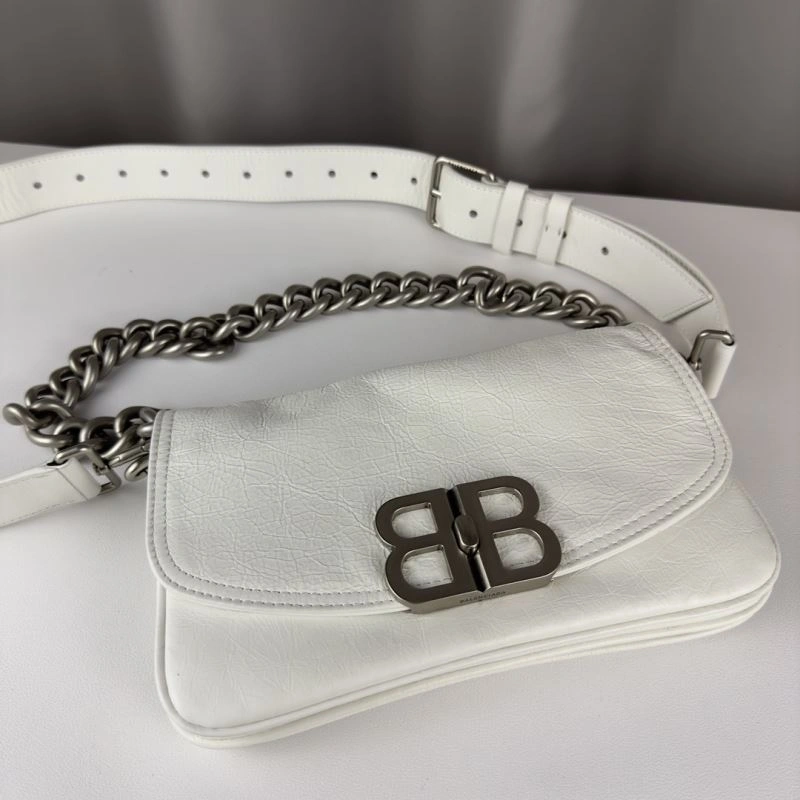 Comfortable Balenciaga BB  Small White Underarm Bag with Chain Strap 75270