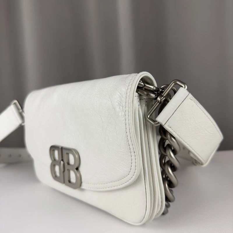Comfortable Balenciaga BB  Small White Underarm Bag with Chain Strap 75270