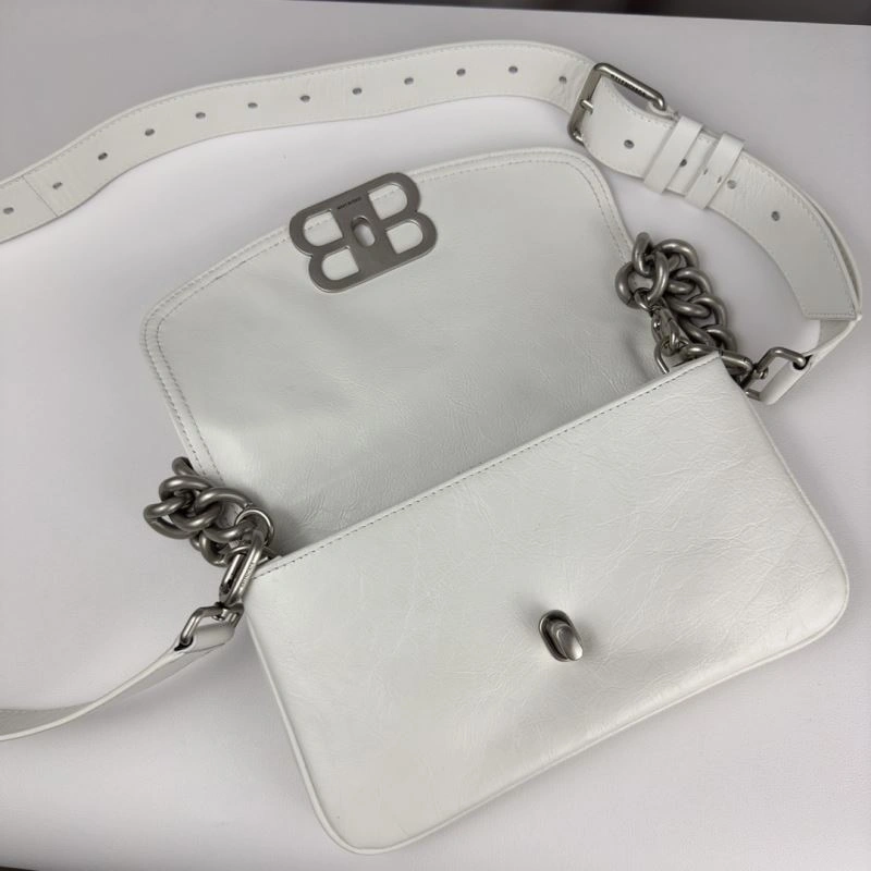Comfortable Balenciaga BB  Small White Underarm Bag with Chain Strap 75270