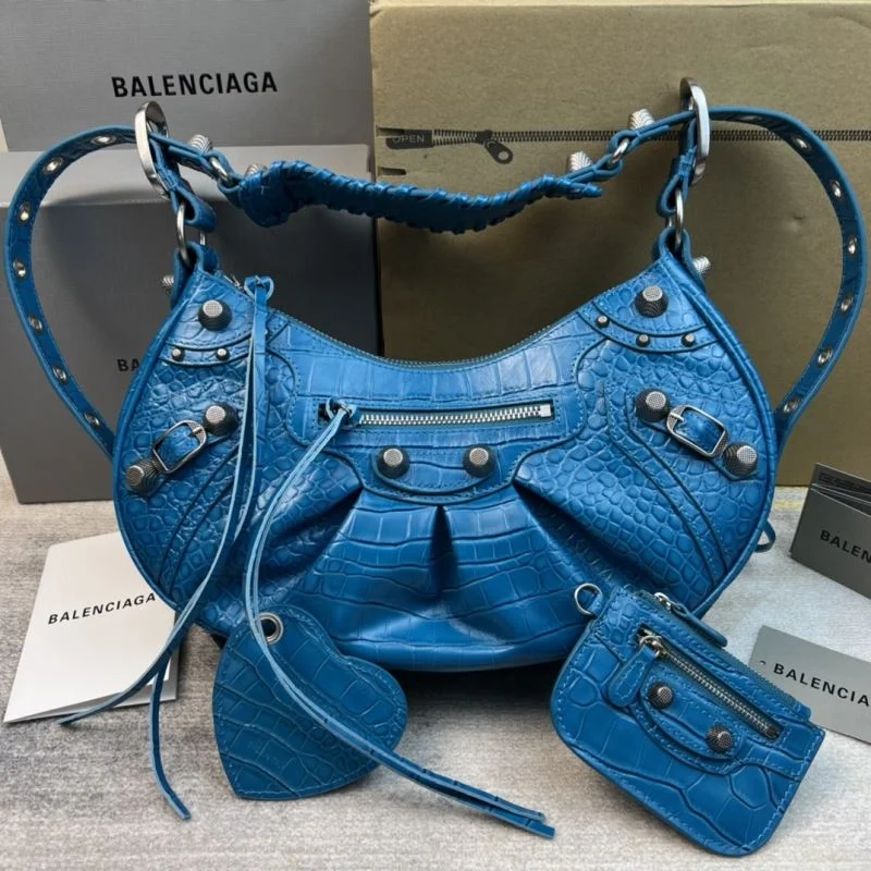 Balenciaga Big Blue Crocodile Half-Moon Motorcycle Style Dumpling Bag Stylish 38353