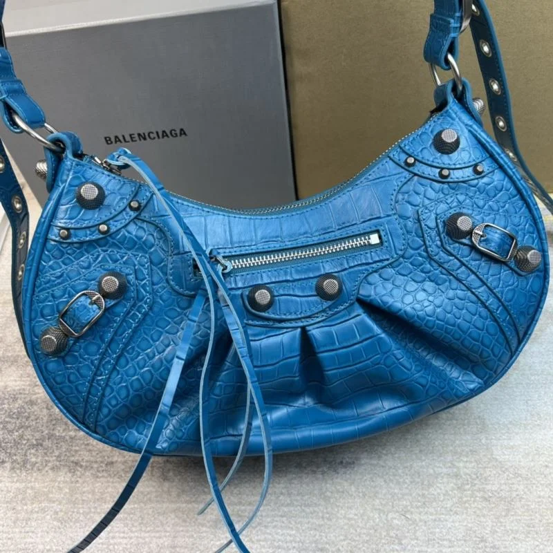 Balenciaga Big Blue Crocodile Half-Moon Motorcycle Style Dumpling Bag Stylish 38353