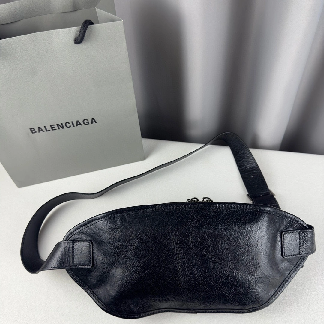 Balenciaga Black Cracked Lambskin Motorcycle Chest Bag AllSeason 60851