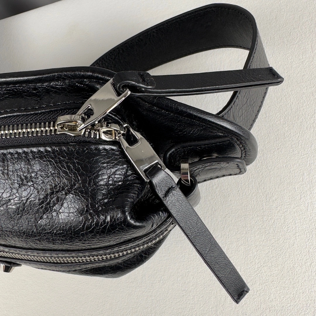 Balenciaga Black Cracked Lambskin Motorcycle Chest Bag AllSeason 60851