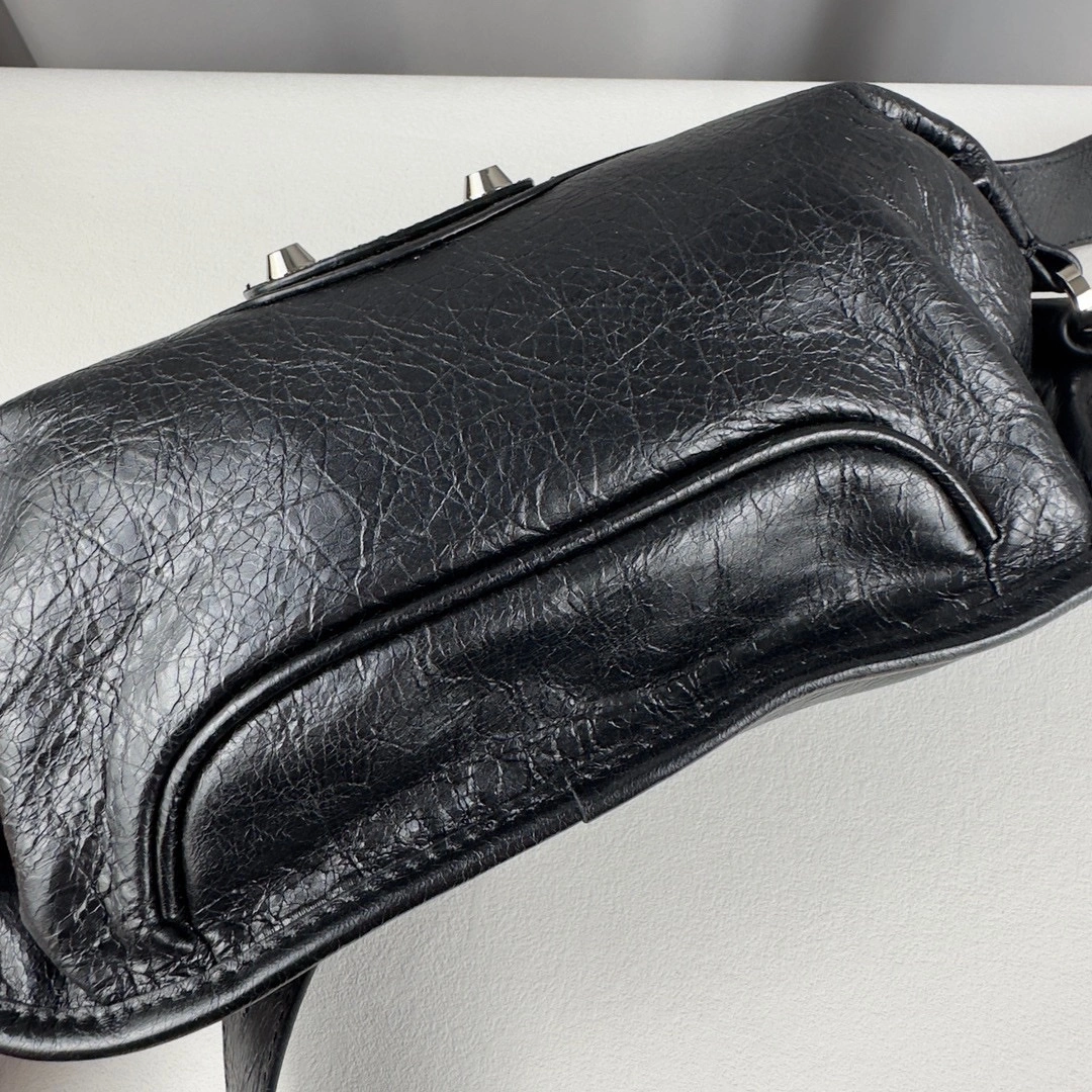 Balenciaga Black Cracked Lambskin Motorcycle Chest Bag AllSeason 60851