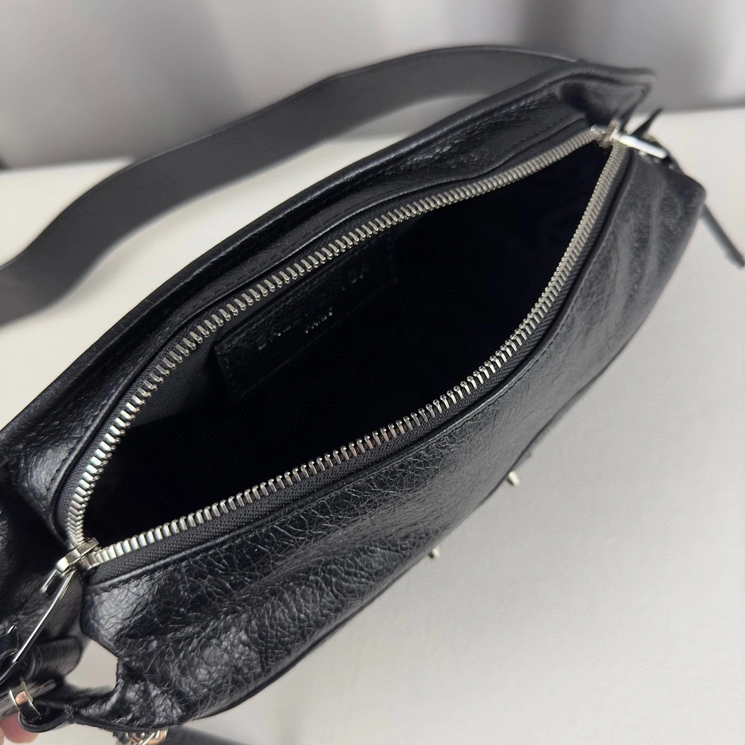 Balenciaga Black Cracked Lambskin Motorcycle Chest Bag AllSeason 60851
