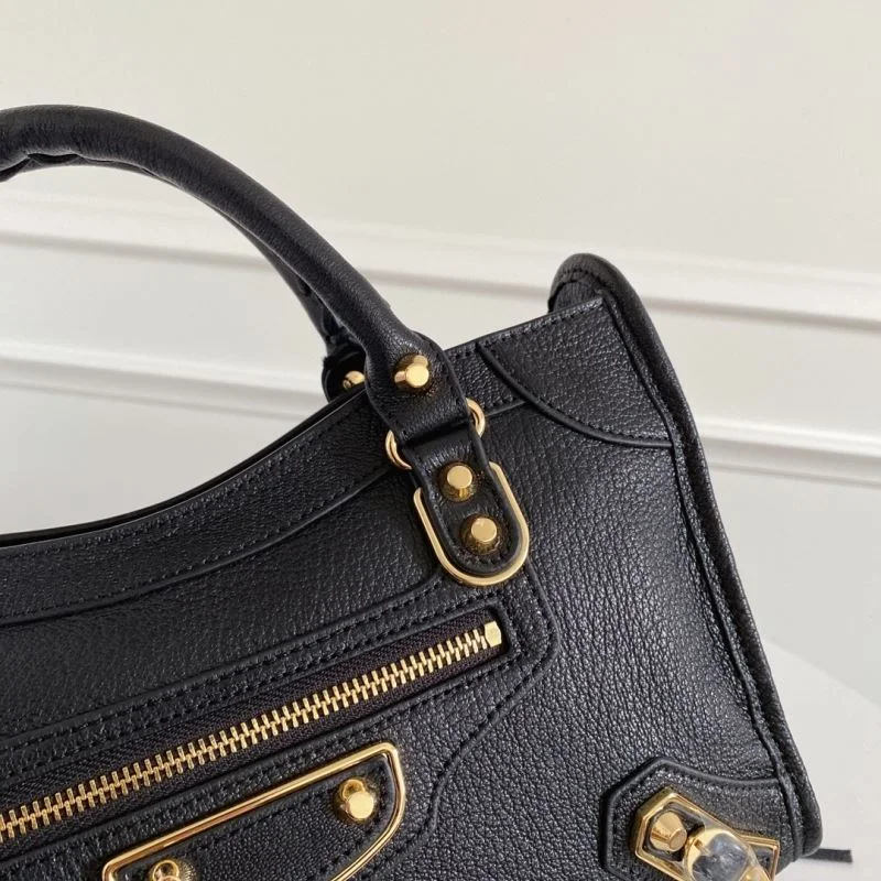Colorful Balenciaga Black Goat Leather Motorcycle Bag with Gold Studs 38309