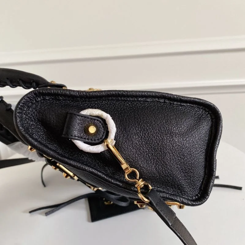 Colorful Balenciaga Black Goat Leather Motorcycle Bag with Gold Studs 38309