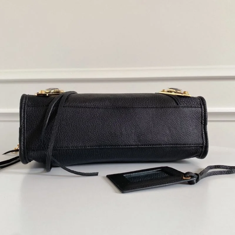 Colorful Balenciaga Black Goat Leather Motorcycle Bag with Gold Studs 38309