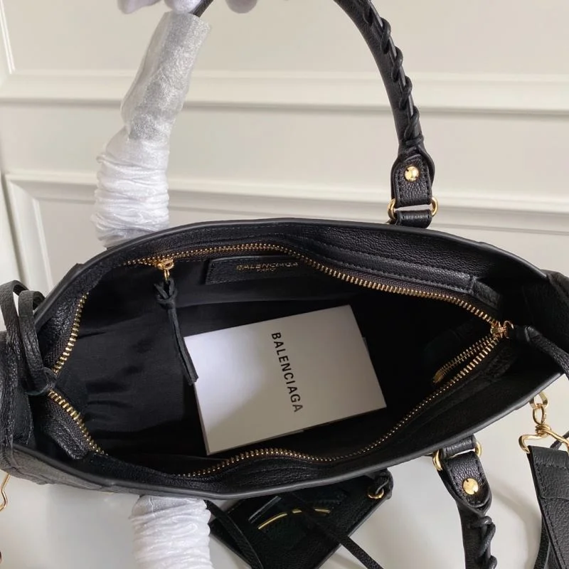 Colorful Balenciaga Black Goat Leather Motorcycle Bag with Gold Studs 38309
