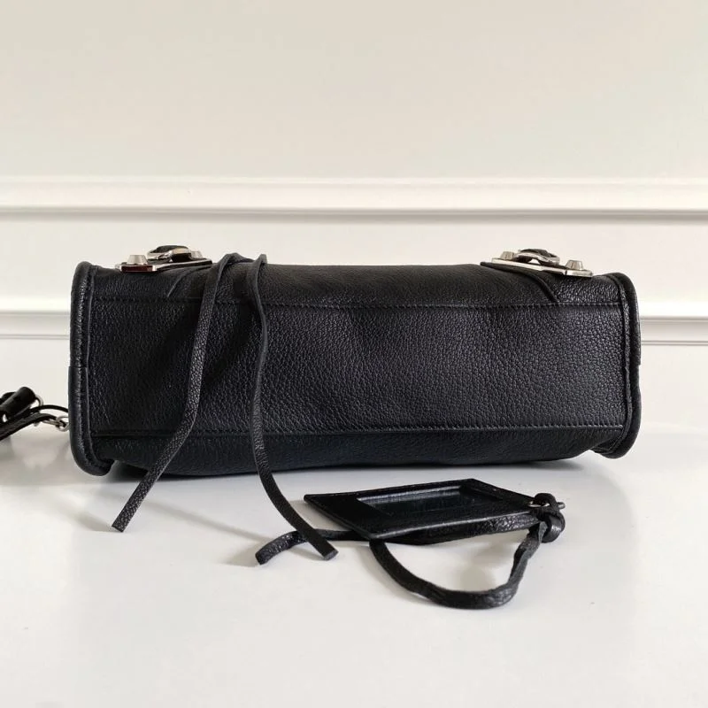 Balenciaga Black Goat Leather Motorcycle Bag with Silver Studs Trendy 38306