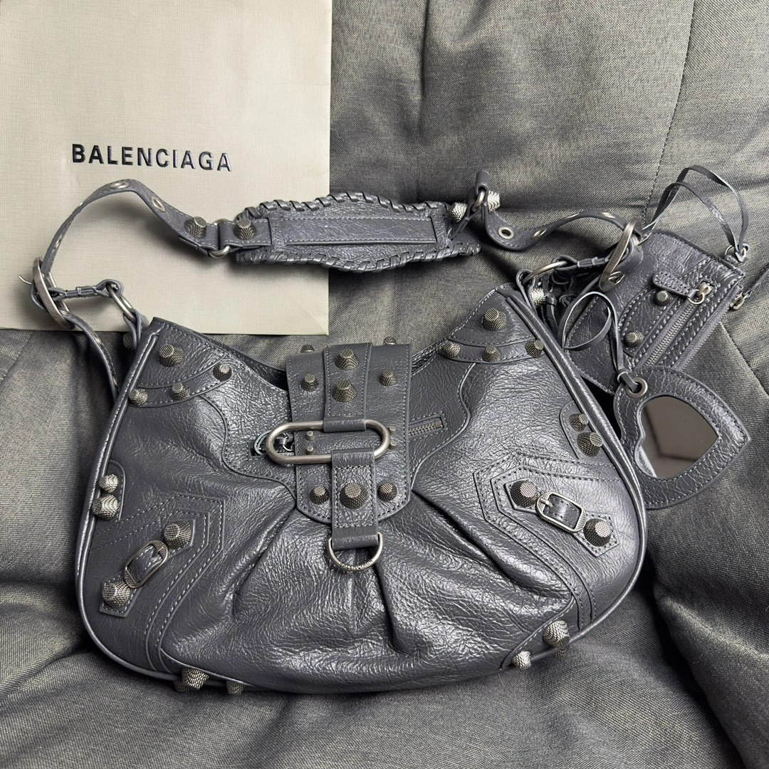 Balenciaga Black Le Cagole Half-Moon Underarm Bag in Lambskin Breathable 61105