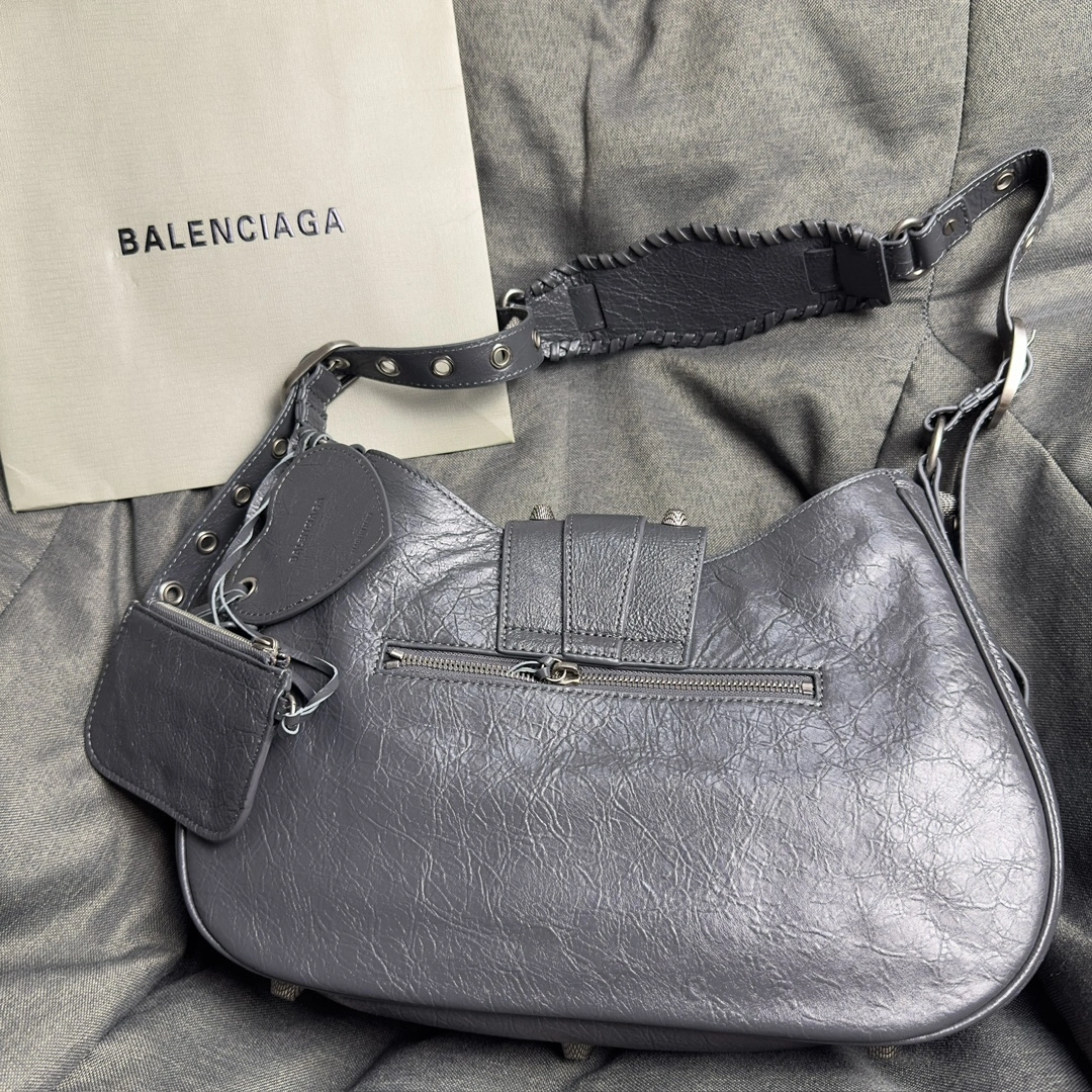Balenciaga Black Le Cagole Half-Moon Underarm Bag in Lambskin Breathable 61105